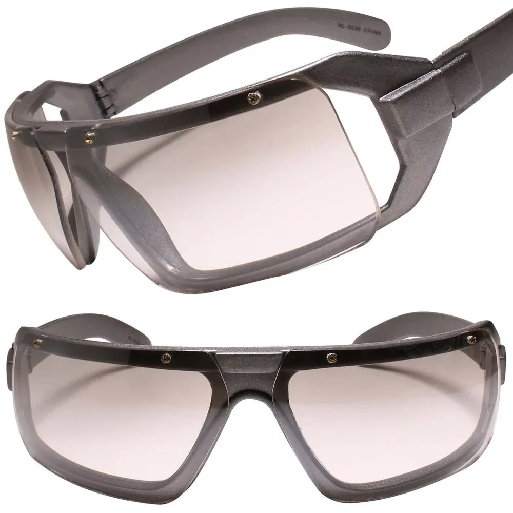 Unique Retro Futuristic Novelty 90s Wrap Around Gray Rectangle Sunglasses